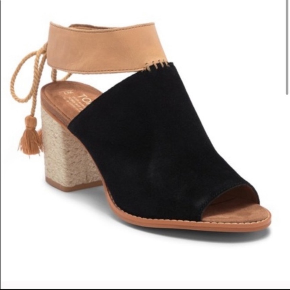 NWT Toms Seville Black Suede/ Honey Leather Sandals size 8